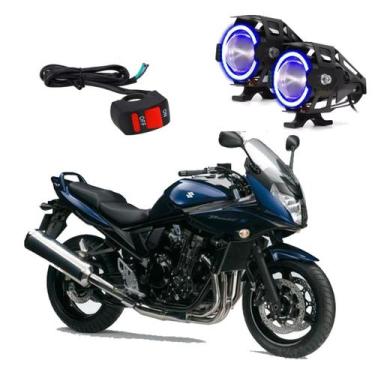Imagem de Par Farol de Milha Angel Eye U7 Azul para Moto Suzuki Bandit 650 2005 