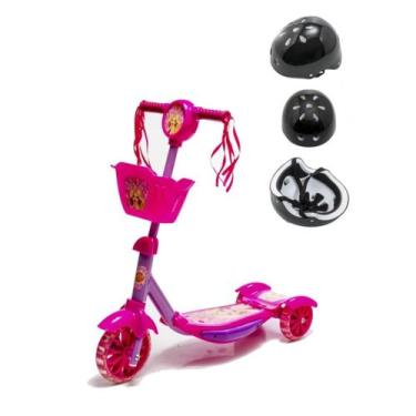 Imagem de Patinete De Menina Rosa Suporta 35Kg E Presente Capacete - DM Toys