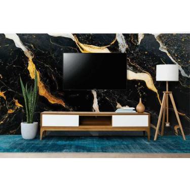 Imagem de Papel de Parede Painel 3D Mármore Preto Branco Ouro 3,5M Revestimento 