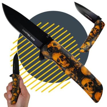 Imagem de Canivete Faca Semiautomático Estampa Caveira Zumbi Bolso Dobrável Lâmi