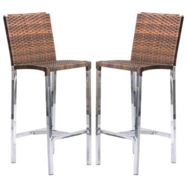 Imagem de Kit com 2 Banquetas Altas Jardim em Alumínio Fibra Capuccino - Premium