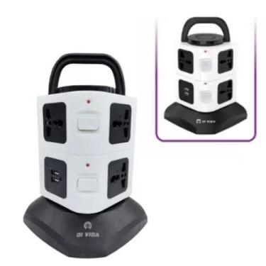Imagem de Torre Tomada Extensão 7 Tomadas Universais 2 Usbs - DI VIDA