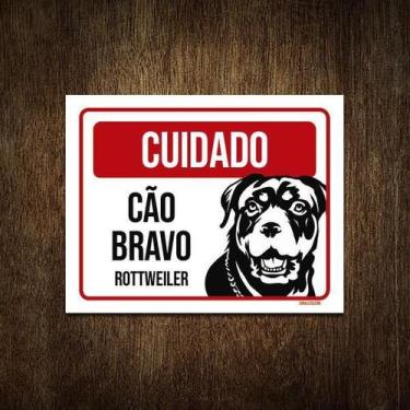Imagem de Placa Cuidado Cão Cachorro Bravo Rottweiler 36X46 - Sinalizo.Com