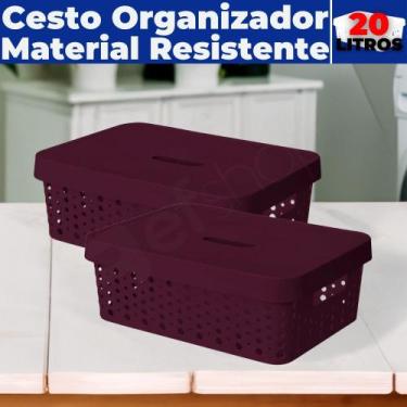 Imagem de Kit 2 Caixas Cestos Organizadores C/ Tampa Armário Gaveta Lavanderia 2