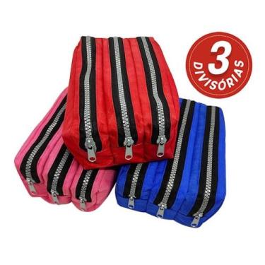 Imagem de Estojo Duplo 3 Divisorias Nylon Com Zíper Liso Escolar - Utilidades , 