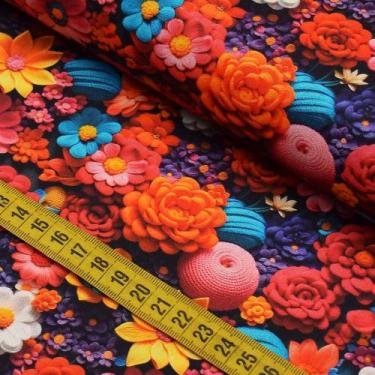 Imagem de Tecido Estampado Para Patchwork - Crochê Flowers : Floral Vermelho (0,