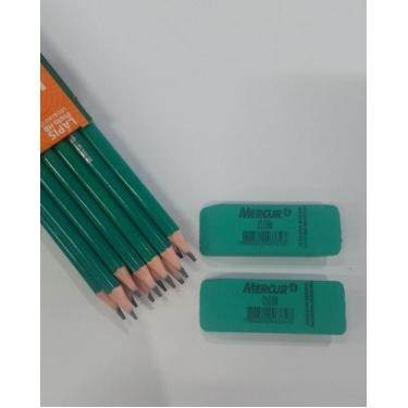 Imagem de lapis preto HB verde com 12 unidades + 2 borrachas verde mercur - LEO&