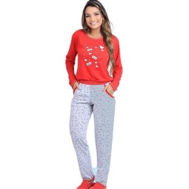 Imagem de Pijama Longo Com Bolso Cia do Corpo 4698 Poliéster, Vermelho, GG