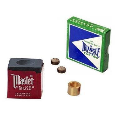 Imagem de 1 Giz Preto Master + 2 Sola Triangle + 1 Virola Metal Sinuca