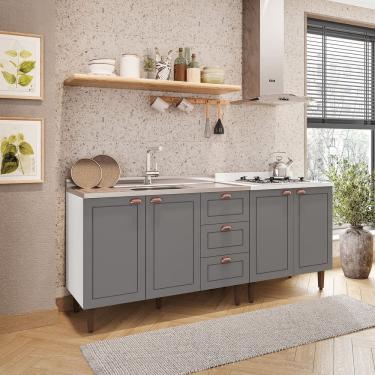 Imagem de Cozinha Pérola 2 Peças Balcão 2 Gavetas 3 Portas e Balcão 2 Portas Yescasa Branco/Cinza