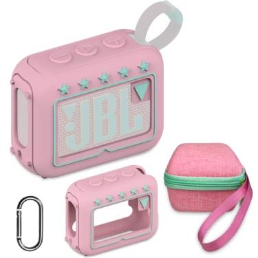 Imagem de Capa de silicone e capa rígida de viagem para alto-falante Bluetooth JBL Go 4 ultra portátil, acessórios para alto-falante JBL Go 4 Pro Sound Bluetooth Stand Up Holder (capa rosa)
