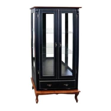 Imagem de Vitrine 165x80cm 2 Portas + 1Gaveta, Prateleiras/Espelho e Pés Luiz XV