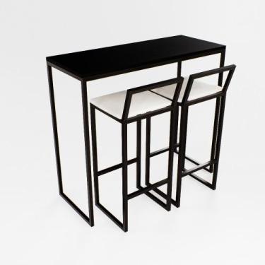 Imagem de Bancada Cozinha Balcão Gourmet 120cm Preto Com 2 Banqueta Estofada Pt 