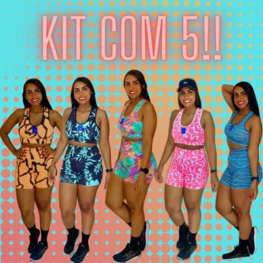 Imagem de Conjunto academia kit com 5 peças moda fitness estampados short e top 