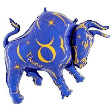 Imagem de Balão de Festa Metalizado 51'' - Signo Touro Azul - 1 unidade - Flexme