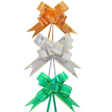 Imagem de Kit 200 Laços Fácil Com fitilho Dourado 12 mm Sortidos - HNEmbalagens