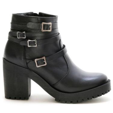 Imagem de Bota Coturno Couro Feminino Zíper Tiras com Fivela Estilo Fashion Robu