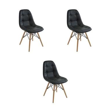 Imagem de Kit 3 Cadeiras Jantar Eiffel Botonê Preto PU - Rivatti