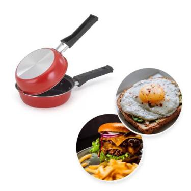 Imagem de Frigideira Dupla Hamburgueira e Omeleteira Antiaderente 14cm Vermelha 