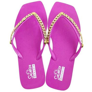 Imagem de Chinelo de Dedo Feminino Casual Dia a Dia Passeio Praia Bico Quadrado com Aplique de Co...