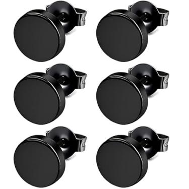 Imagem de 3 pares de brincos prateados hipoalergênicos de aço inoxidável com parte de trás plana e disco de orelha falsa calibre flatback masculino minúsculo botão plano plugues artificiais aretes para hombre