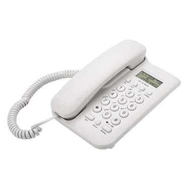 Imagem de Pomya Telefone com cabo, telefone fixo com fio com telefone fixo com identificador de chamada, sem necessidade de alimentação CA para escritório em hotel, etc. (branco)