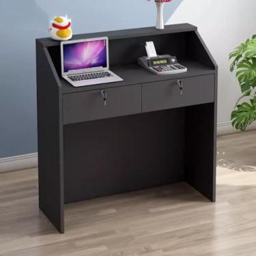 Imagem de Mesa de recepção com gaveta com trava, balcão de caixa, caixa registradora multifuncional, para salões de beleza, lojas de conveniência, lojas de roupas, preto, 80 × 36 × 91,5 cm