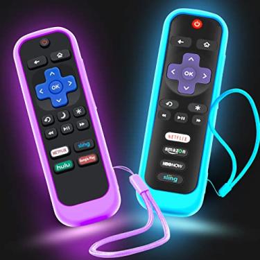 Imagem de Pacote com 2 capas para controle remoto Roku, capa para bastão vaporizante Hisense Roku TV/Express, controlador de substituição universal, capa de silicone que brilha no céu escuro e roxo