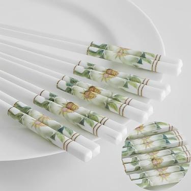 Imagem de Conjunto de 5 pauzinhos de cerâmica chinesa de porcelana chinesa, reutilizáveis, ótima substituição de hashis de bambu/madeira, 24 cm (Camélia dourada)