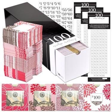 Imagem de ZipGifts Kit de Desafio de Economia de Dinheiro de 100 Envelopes de US$ 5.050 | 108 Envelopes de Recheio de Cartão Premium com Janela de Plástico Transparente, Adesivos, 3 Folhas de Gol/Marcação e Caixa de Gaveta (Dahlia)