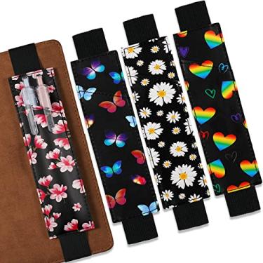 Imagem de Crtiin 4 peças de suporte de caneta ajustável de couro PU colorido para diários de capa dura, cadernos para presente de formatura, 20 a 3 cm (flor)