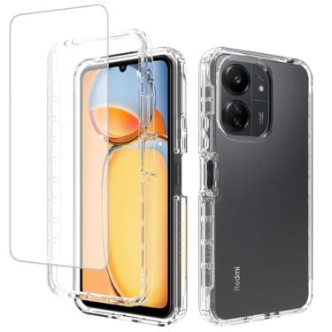 Imagem de Vavies Capa compatível com Redmi 13C 4G/Redmi 13C 5G/Poco C65/Poco M6 5G/Redmi 13R 5G com protetor de tela de vidro temperado, capa protetora transparente à prova de choque para Xiaomi Redmi 13C