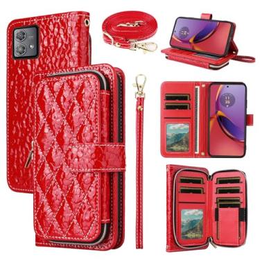 Imagem de Furiet Argyle Capa carteira para Motorola Moto G84 5G com alça transversal/alça de pulso Luxuoso couro PU Kickstand Bolsa com zíper à prova de choque porta-cartões capa para celular para G 84 2023