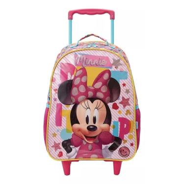 Imagem de Mochila Infantil Escolar Minnie Mouse Mala De Rodinhas Rosa