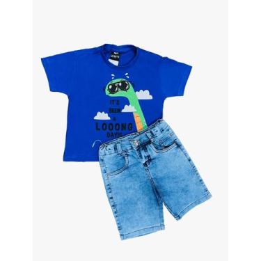 Imagem de Kit Bermuda Jeans Infantil + Camiseta Menino - Maximus, Kit 3, 4