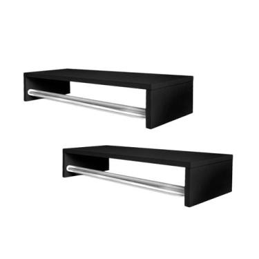 Imagem de Kit 2 Cabideiros Arara de Parede 60cm Preto - Kelan, Preto