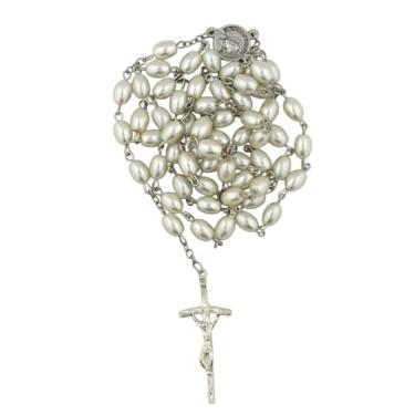 Imagem de Terço de Santa Madre Teresa de Calcutá | Lindas contas parecidas com pérolas | Ótimo presente para católicos, primeira comunhão e confirmação | Inclui capa rígida | Feito na Itália, Pérola