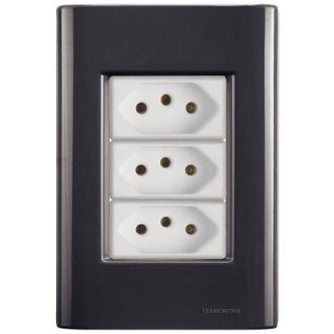 Imagem de Cj Três Tomadas Tripla 10a Giz Grafite Tramontina Completo Pronto Tram