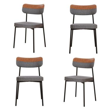 Imagem de Kit com 4 Cadeiras para Sala de Jantar Mona Yescasa Cinza Corriente/Caramelo