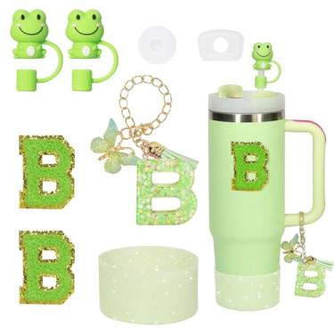 Imagem de Liangang Conjunto de 8 peças de acessórios de copo verde para Stanley 850 g 1,134 g, incluindo bota, tampa à prova de derramamento, 2 peças de capa de canudo Stanley e 2 peças de letras adesivas