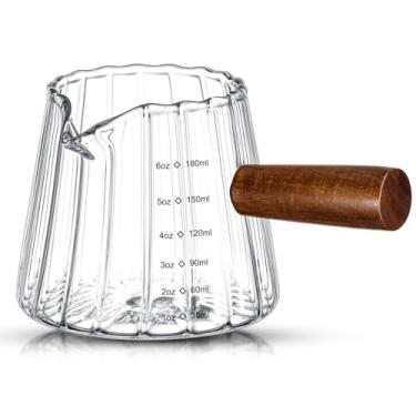 Imagem de Jingmore 1 copo de café expresso com cabo de madeira, bicos únicos de 170 g/180 ml, copo medidor de café expresso com escala transparente, resistente ao calor para café, leite, xarope de chá