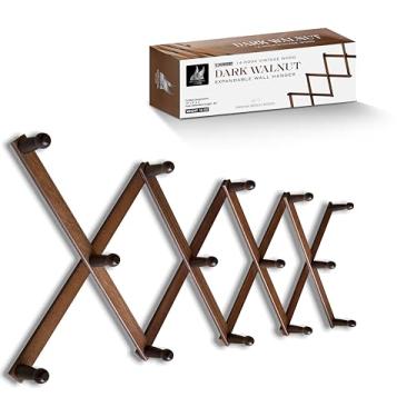 Imagem de Mercurial Trade Cabide de madeira grande expansível – ganchos de madeira de pinheiro montados na parede sanfonada – pinos modernos feitos à mão – pendurar casaco, jaqueta, chapéu, toalha – 14 ganchos,