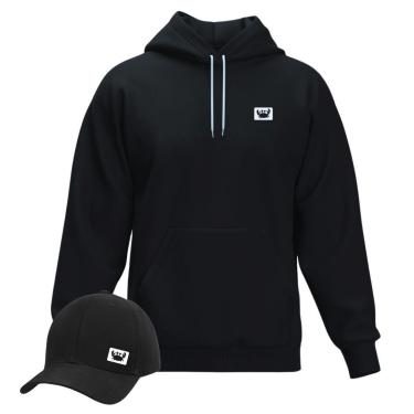 Imagem de Moletom Modelo Canguru Com Capuz + Boné Aba Curva Masculino e Feminino Estilo Relaxado-Masculino