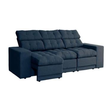 Imagem de Sofá 3 Lugares Retrátil e Reclinável Baden Linho Azul Marinho - Mobly