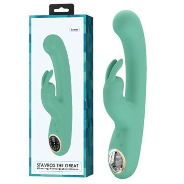 Imagem de Vibrador Rabbit Lamar Estimulador de Clitóris e Ponto G em Silicone 22cm x 4cm Recarregável Mácio e Silencioso Tela LED para bateria e intensidade