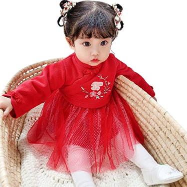 Imagem de Cosplay Life Vestido de bebê infantil estilo ano novo chinês manga longa fantasia fofa para bebês meninas (110) vermelho