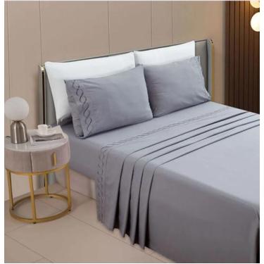 Imagem de Jogo de Cama Lençol Platinum Bordado Casal Padrão 4 Peças Rozac 200 Fi