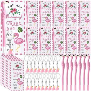 Imagem de Sayglossy 20 conjuntos de presentes de agradecimento de funcionários chaveiro positivo com cartões de agradecimento canetas chiques flamingo lembrancinhas de festa presentes de agradecimento para