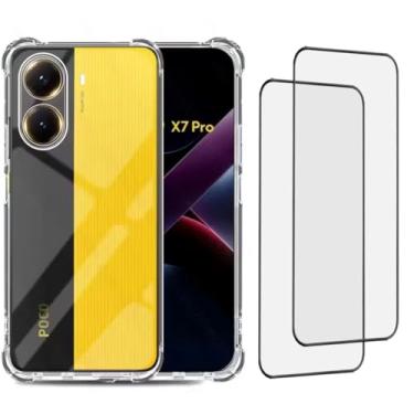 Imagem de FIT IT Capinha Capa Antiquedas para Poco X7 Pro + 2 Películas de Vidro 3D Temperado, Case TPU com Proteção Câmera