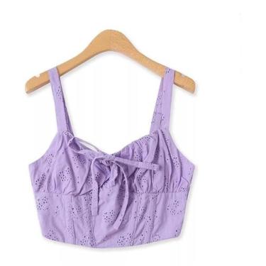 Imagem de N0201-Blusa Top Cropped Renda Lese Laise Palhetas Balada Laço - XUMI, 